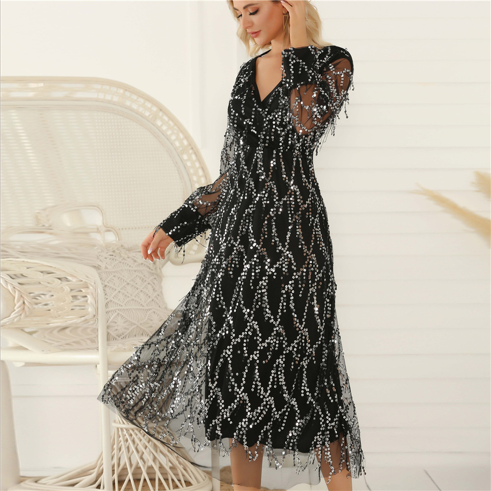 Robe longue à manches longues et franges pour femmes, vêtements éclatés, printemps et été, nouvelle collection_voghion.com