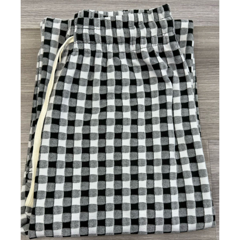 粉色多巴胺德绒格子家居裤女秋冬加厚垂坠感阔腿裤休闲慵懒直筒裤|undefined