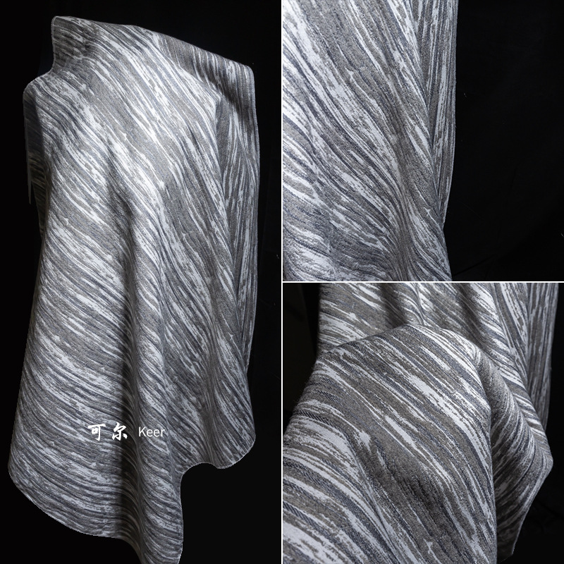 【厂家直销】保暖厚实混色条纹提花面料秋冬女装连衣裙外套高级感