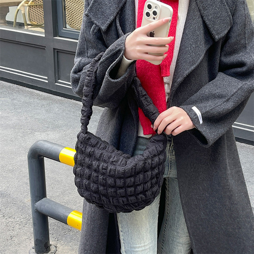 Chic bubble cloud pattern small shoulder canvas bag, crossbody casual versatile effortless style bag