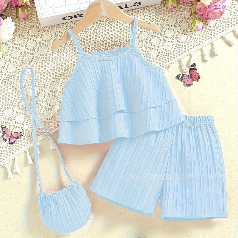 Girls' short-sleeved tank top set 夏季新款童装中小童两件套装|undefined