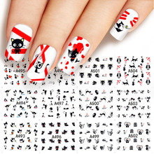 美甲贴花 水印全贴日系卡通儿童黑猫白猫龙猫hello KT指甲贴纸