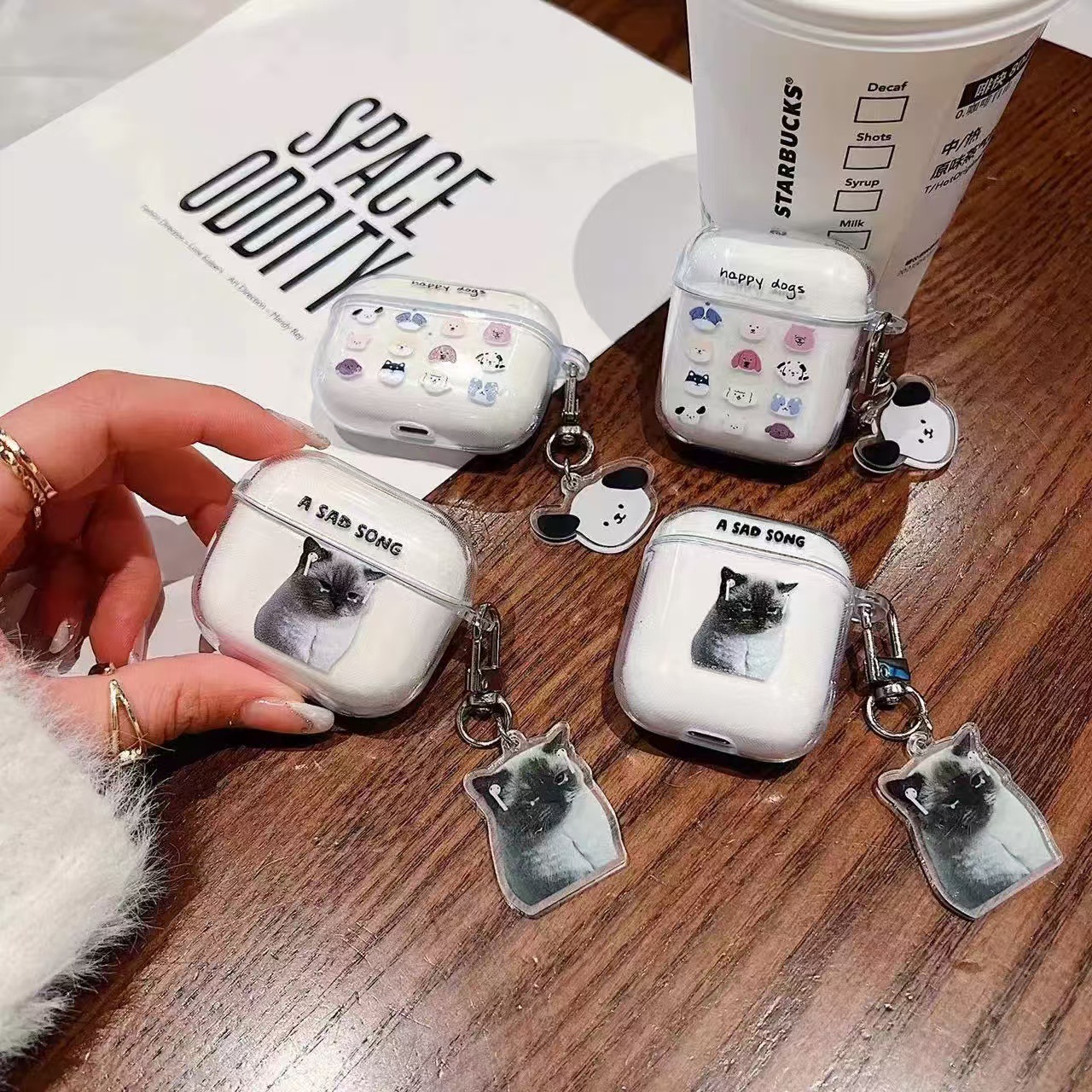 Feliz y lindo gato perro ins Creative airpods 4 auriculares estuche pro2 bluetooth estuche suave transparente