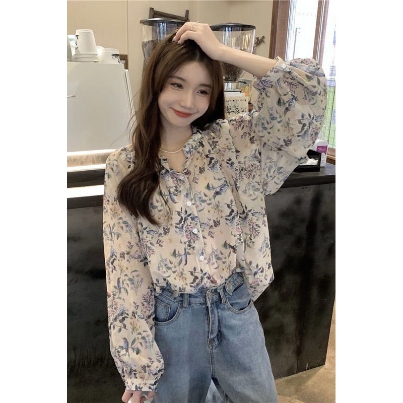 碎花雪纺衬衫女长袖春装2025新款设计感小众法式别致复古chic上衣|undefined
