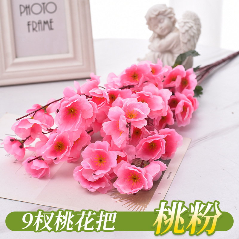 Simulación transfronteriza de flores de melocotón 7 horcos 9 flores artificiales decoración flor al por mayor paisajismo flor de melocotón decoración flores de seda flores de plástico
