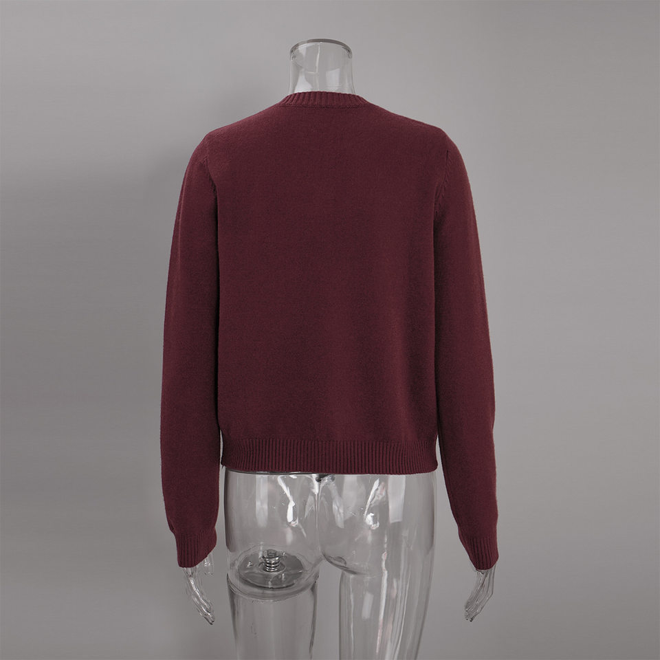Áo cardigan len dệt kim cổ tròn dáng rộng phong cách Âu Mỹ — Màu vàng nhạt, Màu đỏ sẫm, Xanh ô liu, màu xám chi tiết 30