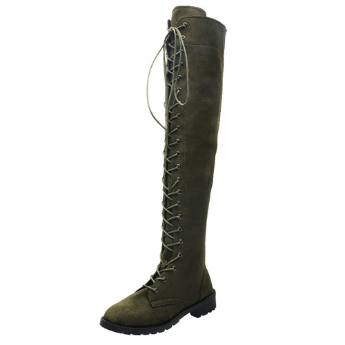 European and American winter new large-size slim boots with lace to show slimming round head over-the-knee boots for women wholesale wish43