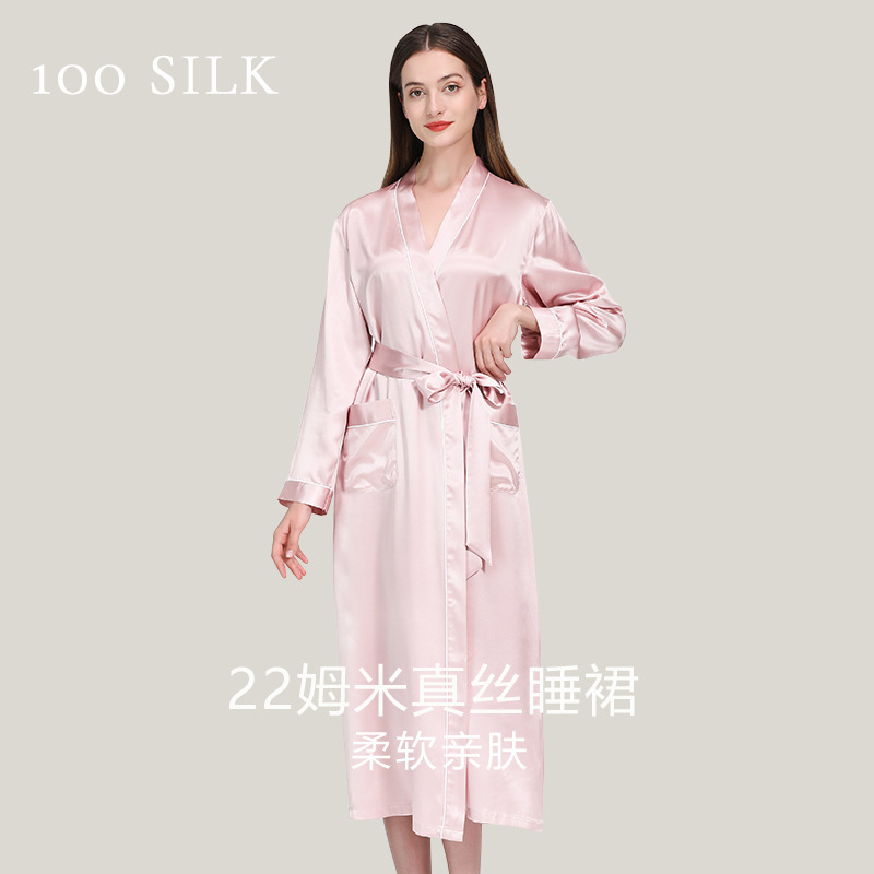 Cocoonie22 Mumi Silk Dressing Gown Women's Waist Bathrobe Pajamas 100% Mulberry Silk Long Nightgown Home Clothes