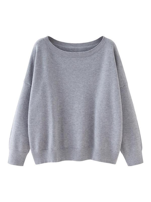 Women's Plain Scoop Neck Sweater Casual Drop Shoulder Long|undefined
