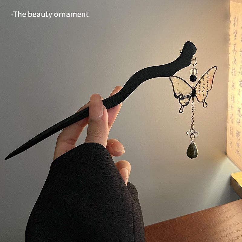 Nueva caligrafía china mariposa borla horquilla femenina estilo antiguo Tenedor de cabello Cabeza trasera updo horquilla de cabello estilo nacional horquilla de cabello accesorios de cabeza