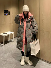 欧货重工连帽印花羽绒服外套女冬季小个子宽松小众中长款棉袄批发