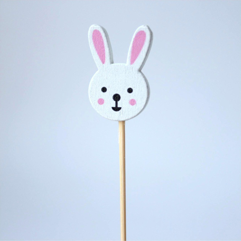 Huevo de Pascua orejas largas conejo palillo de dientes decorativo 100 unids/bolsa de fábrica al por mayor desechable de bambú palo Tenedor de fruta