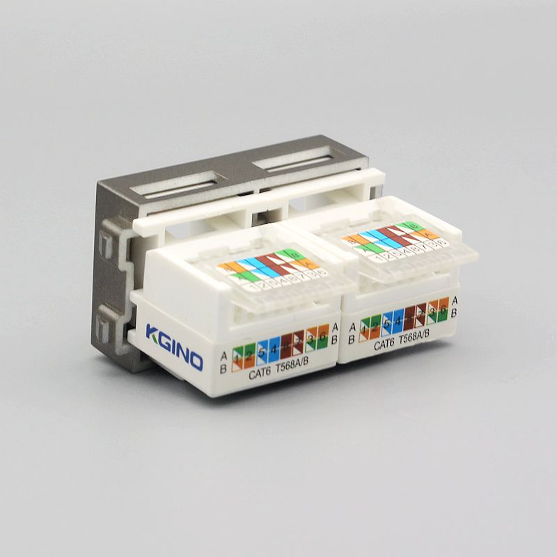 深灰色128型双免打六类网络模块2个CAT6千兆网线接口插座面板模块