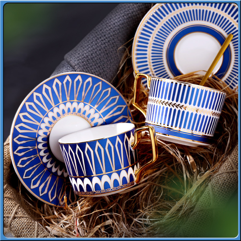 Nuoxuan dazzling gold ceramic coffee cup golden edge European British coffee cup afternoon tea cup with saucer spoon