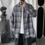 长袖宽松格子男士衬衣