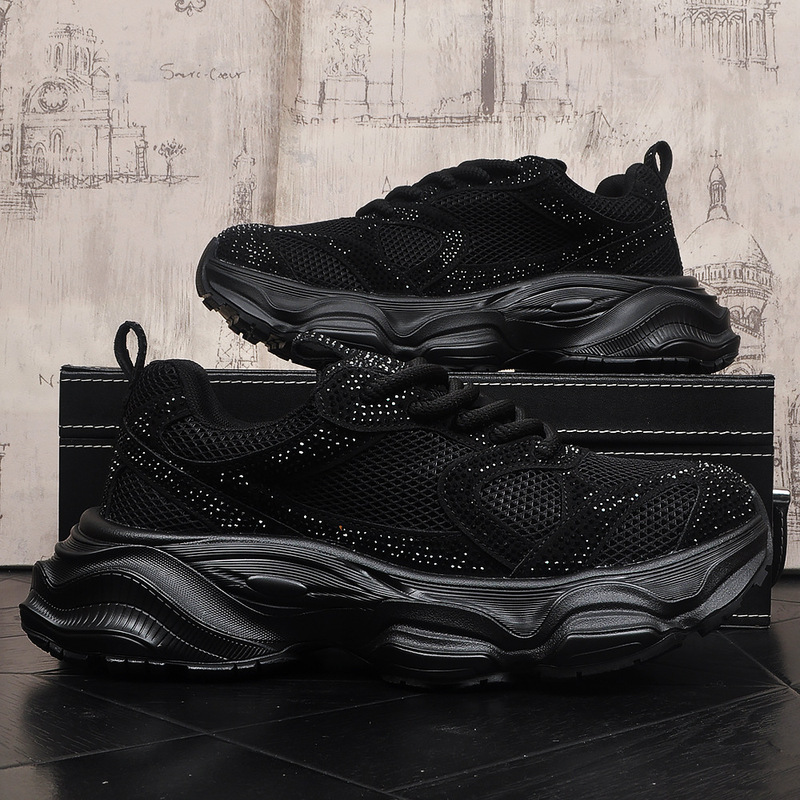 Fashionable Height-Increasing Shoes for Small Men, Black Warrior Style Trendy Niche Rhinestone Mesh Shoes, Versatile Popular Sports Shoes for Men Fashionable Height-Increasing Shoes for Small Men, Black Warrior Style Trendy Niche Rhinestone Mesh Shoes, Versatile Popular Sports Shoes for Men