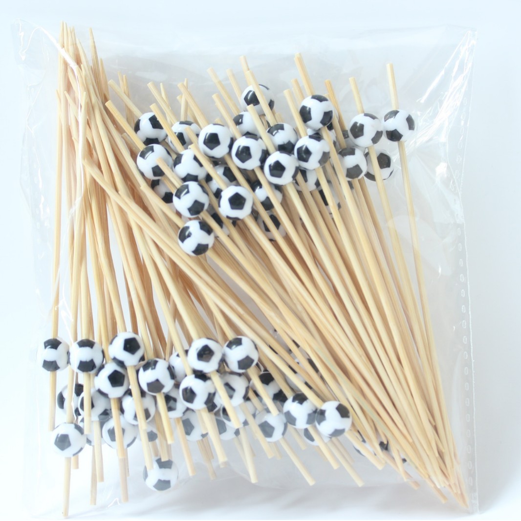 Bambú acrílico plástico fútbol 100 pcs/paquete creativo blanco y negro fútbol fruta decoración fruta inserta Amazon