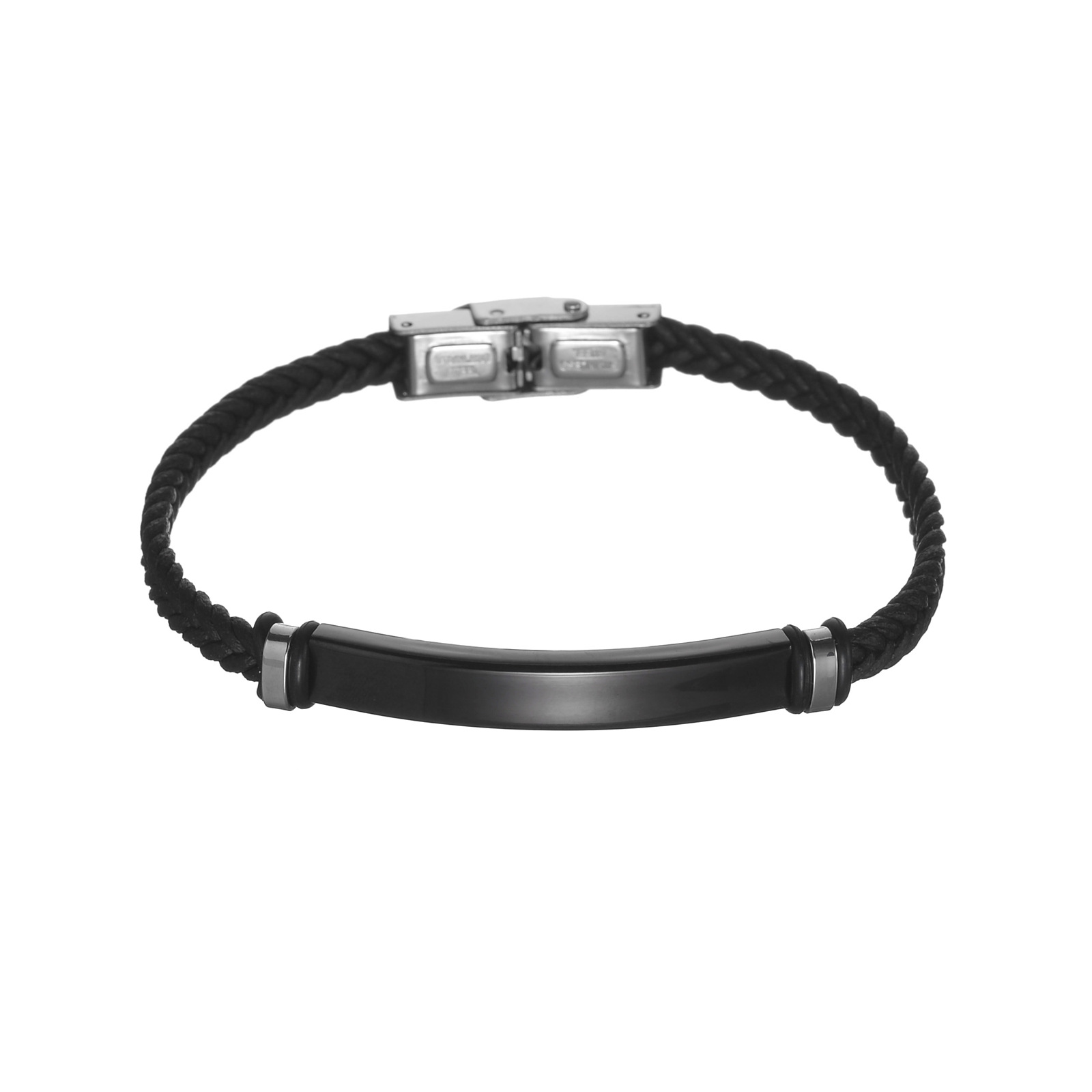 Retro Geometric Customization Laser Engraving 304 Stainless Steel Pu Leather Plating Men's Bracelets Men Cord & Leather Bracelets display picture 8