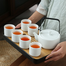 简约陶瓷客厅泡茶台茶盘日式复古提梁壶六杯功夫茶具套装泡茶杯