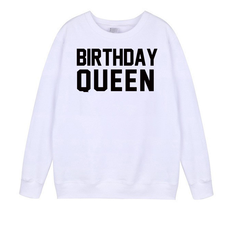 Amazon's New Solid Color Sweatshirt with Birthday Queen Lettering Print, Round Neck, Long-Sleeved Sweatshirt for Export
