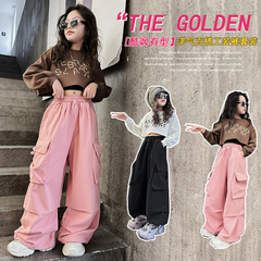 女童爵士舞服2024新款韓版長袖兒童運動套裝寬鬆時尚炸街走秀街舞