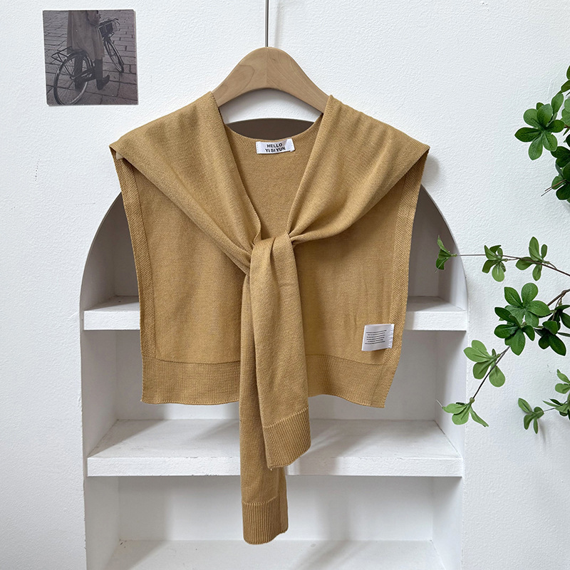 Chal de punto para mujer, versión coreana de primavera y verano, nuevo chal de lana de color sólido de alta gama con cuello falso para habitaciones con aire acondicionado.