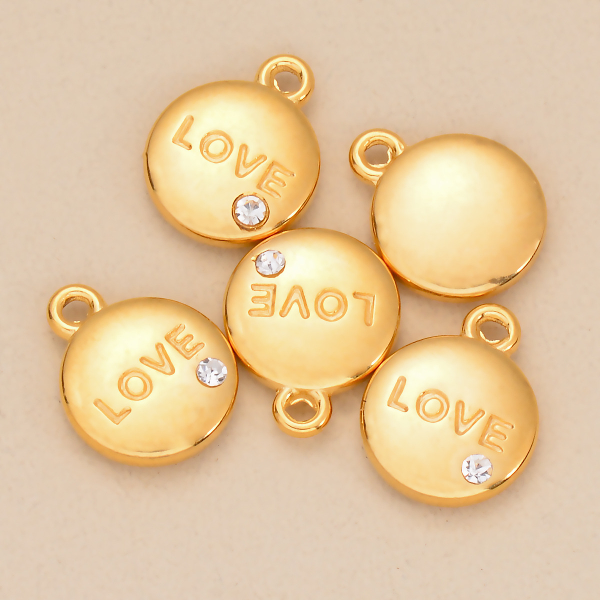 Love, Round Pattern Simple Style Style 5 PCS/Package Stainless Steel Zircon Love Round Pendant