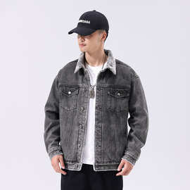潮牌复古牛仔外套男春季新款韩版上衣男生帅气工装牛仔加绒夹克