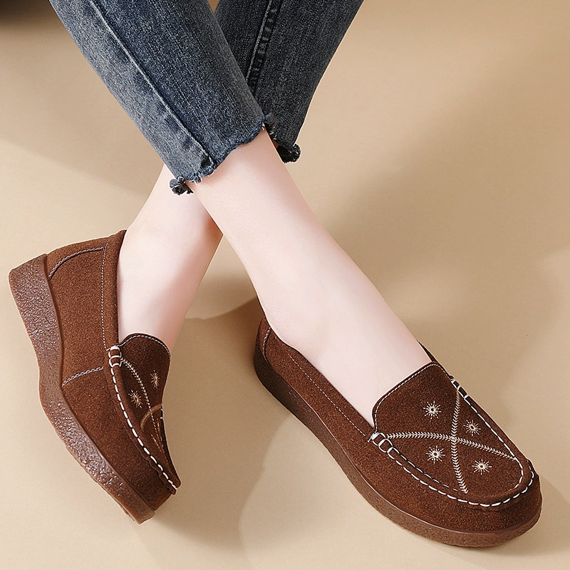 Женские кожаные лодочки на slip-on, мягкая подошва, удобная повседневная обувь для мам среднего возраста