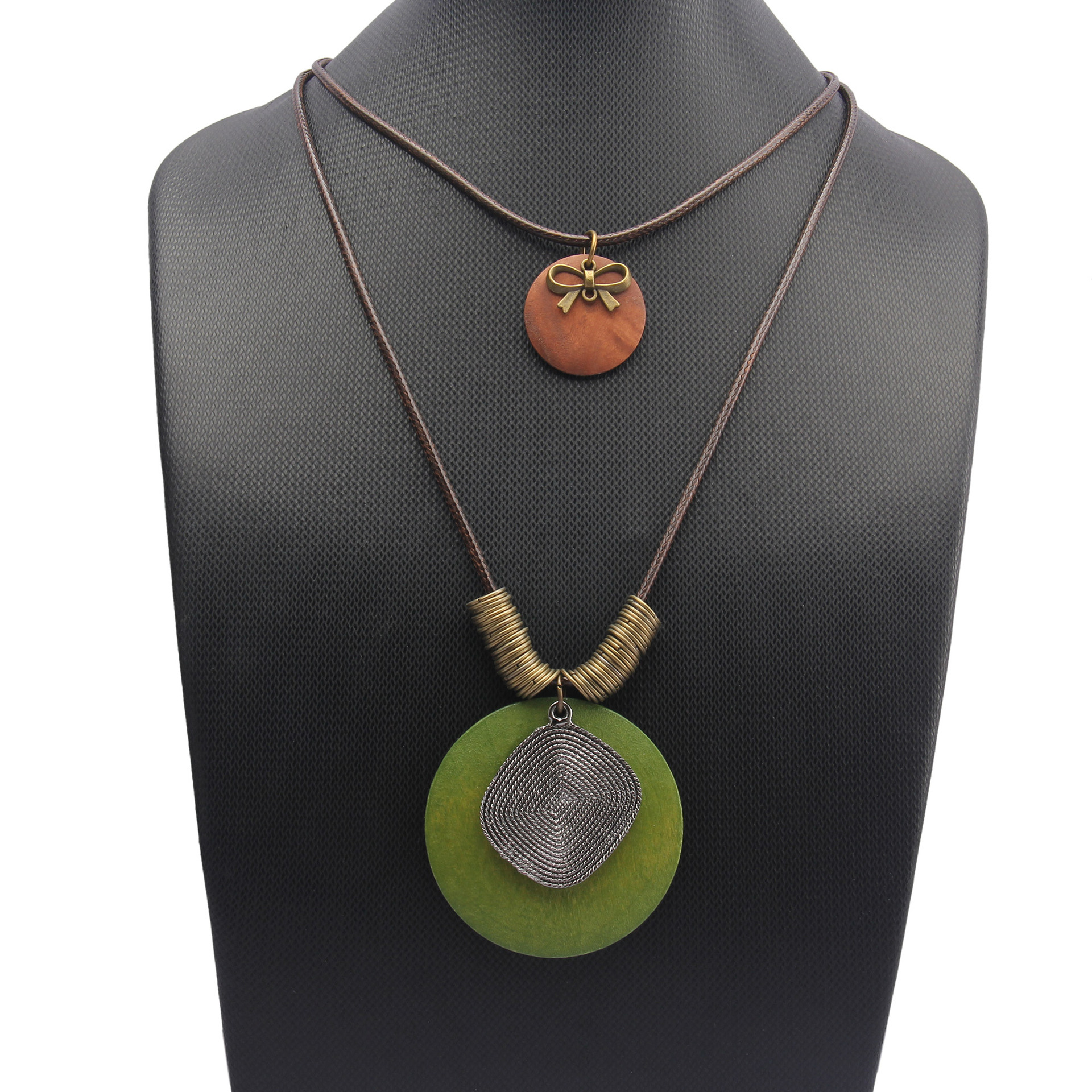 Collar largo de cera multinivel estilo étnico con accesorios de madera para mujer, regalo de cumpleaños, mayorista