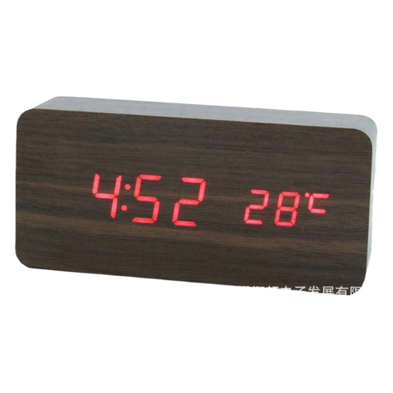 Transfronterizo reloj de madera LED despertador electrónico perezoso control de voz multifuncional reloj de escritorio de regalo inteligente
