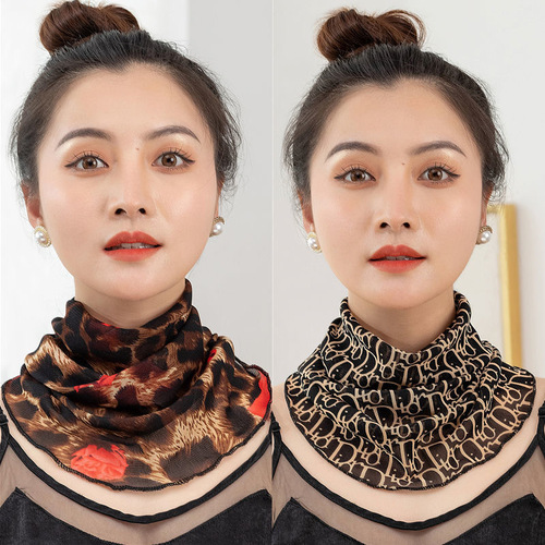 Summer Sun Protection Face Mask and Neck Gaiter for Women, Fashion Full-Face Covering, Thin Satin Scarf, New Versatile Model
