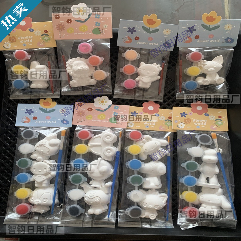 Gypsum Doll with Colorful Paint Sponge Snow Park Famous Painting Set…