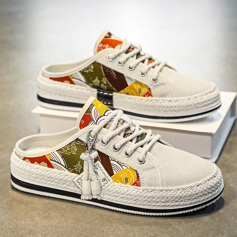 Zapatos de lona medio arrastre para hombre 2025 nuevas zapatillas de deporte casuales de verano delgadas, transpirables, zapatos de tela de trabajo perezosos