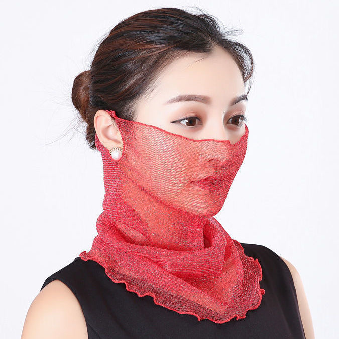 Cuello de orejas de alambre de oro para mujeres primavera y verano universal protector solar cuello de cuello multifuncional velo de cuello de cubierta de cabeza de seda pequeña bufalla