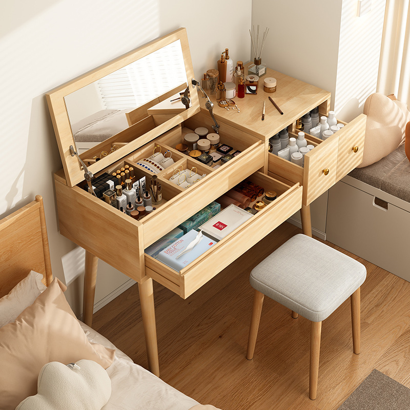 Comodador de madera maciza mesa de maquillaje dormitorio simple gabinete de almacenamiento casero armario de almacenamiento estante multifuncional