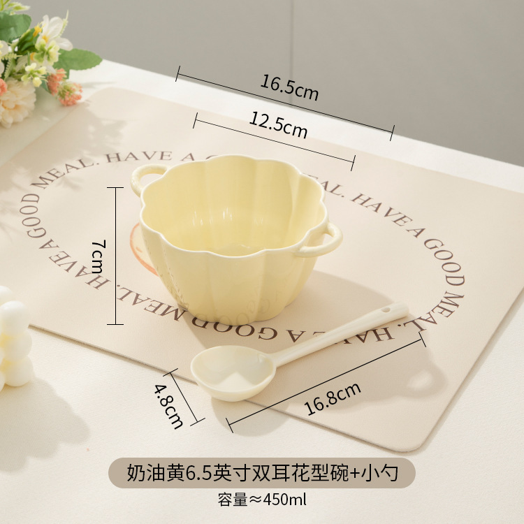 かわいくて見栄えの良いボウル、陶器食器、食器セット、両耳ボウル、インスタントラーメンボウル、家庭用大型スープボウル、スプーン、箸|undefined