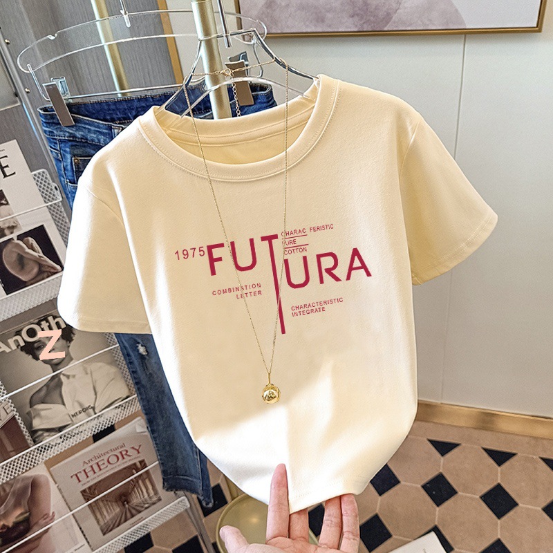 Summer apricot cotton design short short sleeve T-shirt