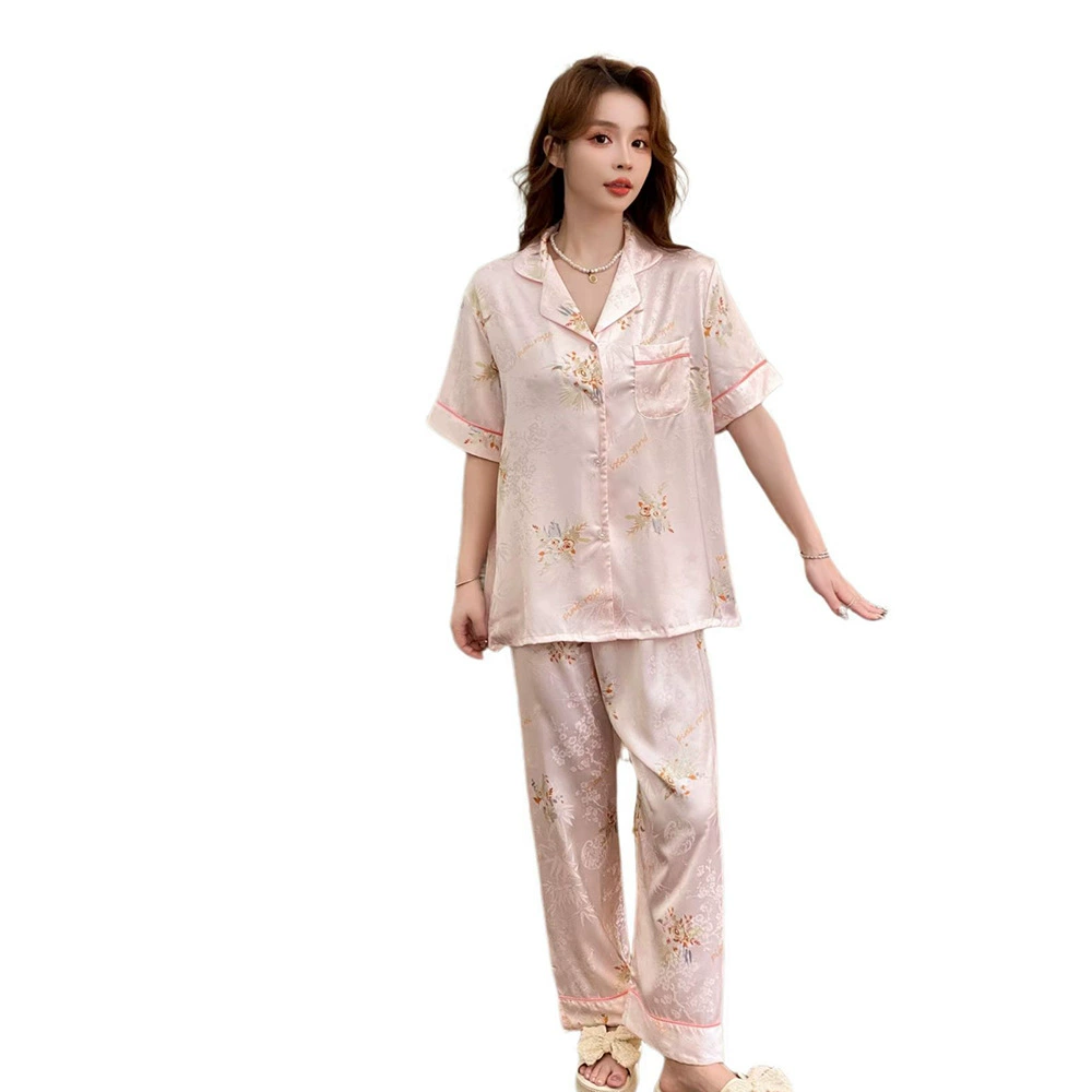 Summer silk thin pijama, set, with short sleeve