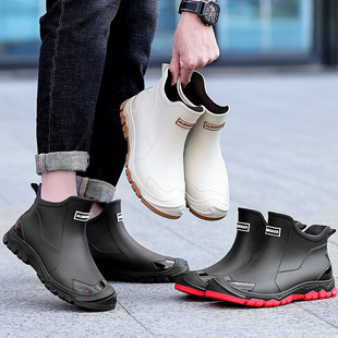 Cross-Border Rain Boots for Men, Short-Tube Wear-Resistant Rain Boots, Non-Slip Car Wash Water Shoes, Plus Velvet Rubber Shoes, Thickened Fashionable Waterproof Boots for Men