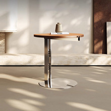马鞍皮圆形边几不锈钢轻奢意式极简桌茶几简约简约角几沙发旁
