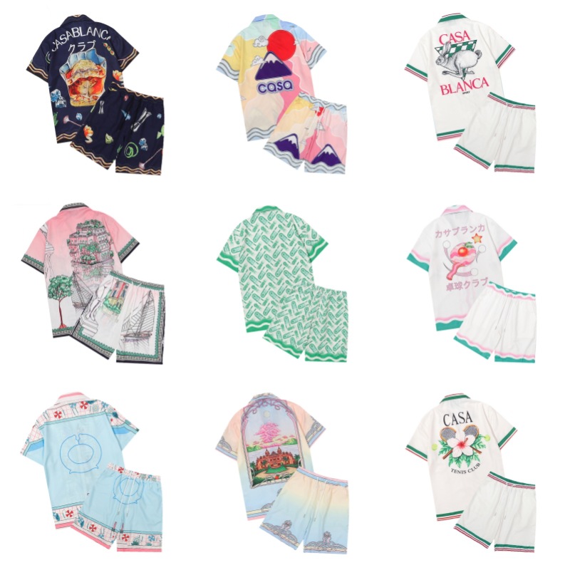 Cross-Border Wholesale Men's Shirts Summer Classic Trendy Brand Casablanca Casabaranca Short-Sleeved Shirt t Set