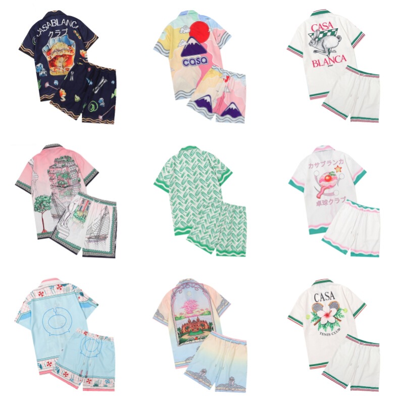 Cross-Border Wholesale Men's Shirts Summer Classic Trendy Brand Casablanca Casabaranca Short-Sleeved Shirt t Set