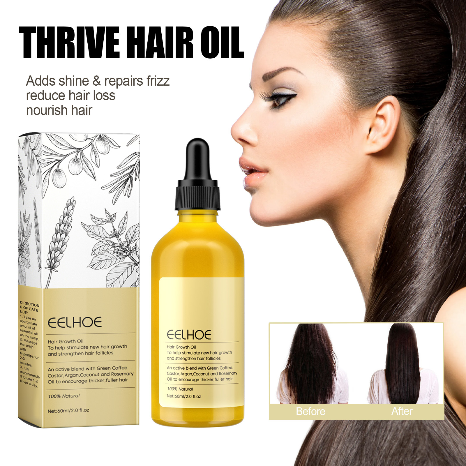 EELHOE Rosemary Dense Hair Essence: Repairs Damaged Hair, Prevents Hair Loss, Smooths Strands, and Nourishes for Lustrous Locks