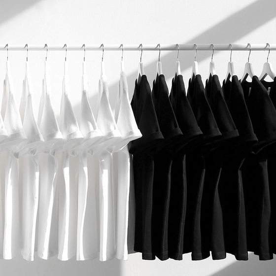 230G cotton white short sleeve T-shirt women ins tide men and women with heavy opaque round neck solid color bottoming shirt wholesale
