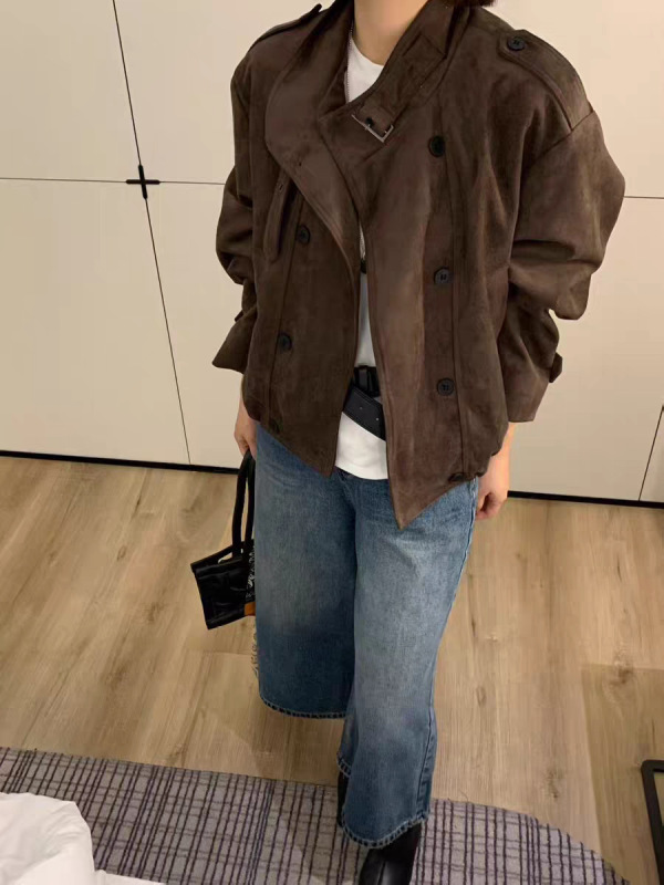 休闲减龄卡其色麂皮绒短外套女春秋2025新款小个子夹克上衣巨好看|undefined