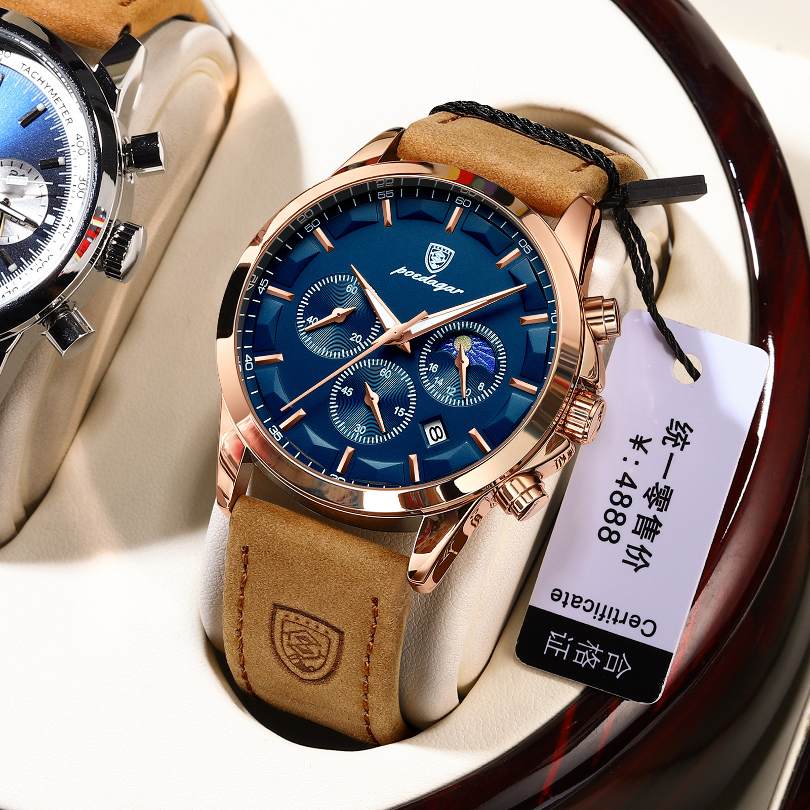 POEDAGAR multifuncional nuevo reloj de hombre moda seis agujas cronógrafo reloj de pulsera de cuarzo correa relojes casuales P928