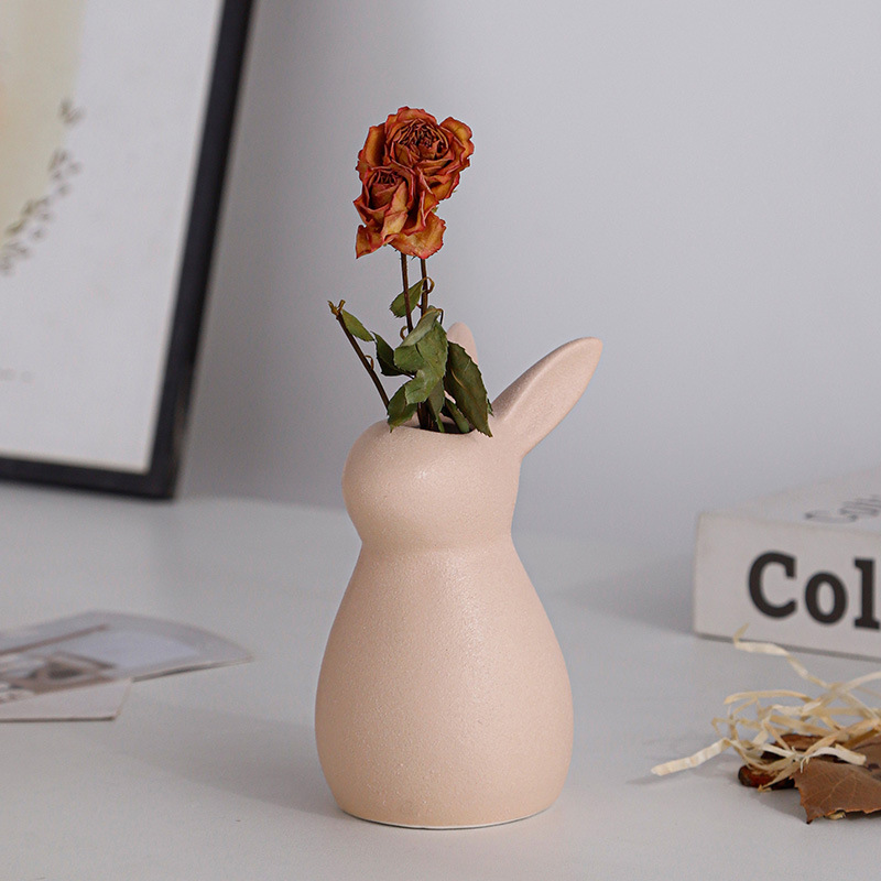 Cerámica nórdica flores secas vasijas de cerámica hogar mesa de comedor sala de estar cerámica rugosa conejo decoración floral estilo pastoral