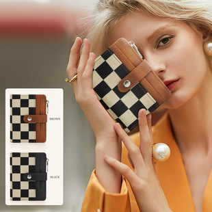 in stock Amazon New Chessboard Grid Multi-Card Slot Coin Purse Small Wallet Bank Card Bag Portable Women