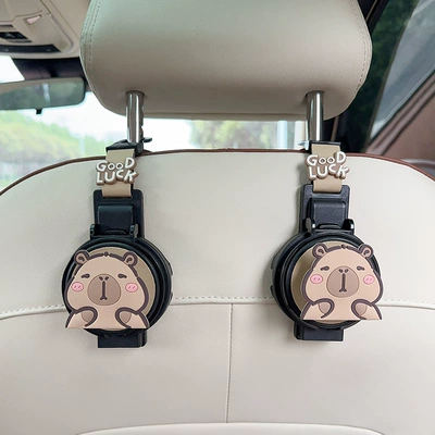 Rear Seat Tea Cup — Car cup holder/beverage holder - two-in-one-water-cup-holderhook-beige-squinting-capibara-2-pieces